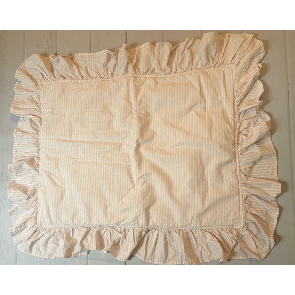 Pottery Barn Teen Washed Cotton Ruffle Stripe Standard Sham Powdered Blush